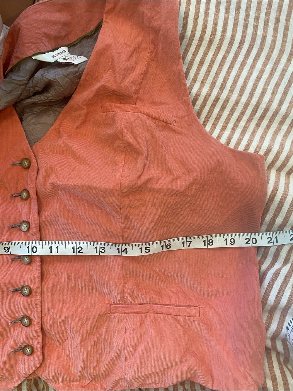 Sundance menswear style vest top Sleeveless thin corduroy salmon pink LARGE - Picture 5 of 7